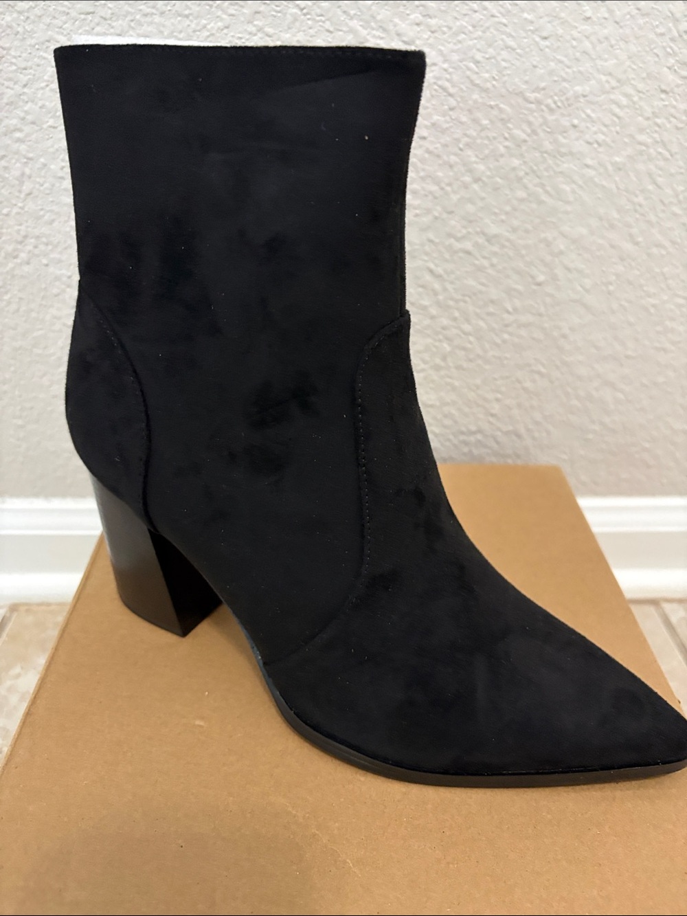 Suede Pointed Toe Block Heel Ankle Boots
